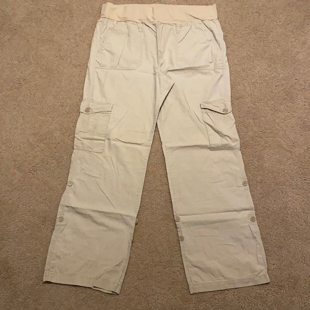 Tan, casual maternity pants, Size M